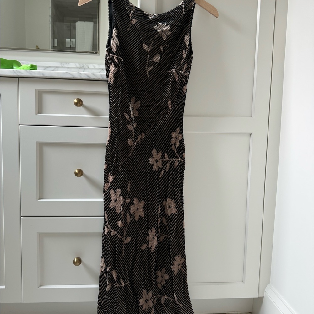 Adrianna Papell Black and Pink Floral Maxi Dress